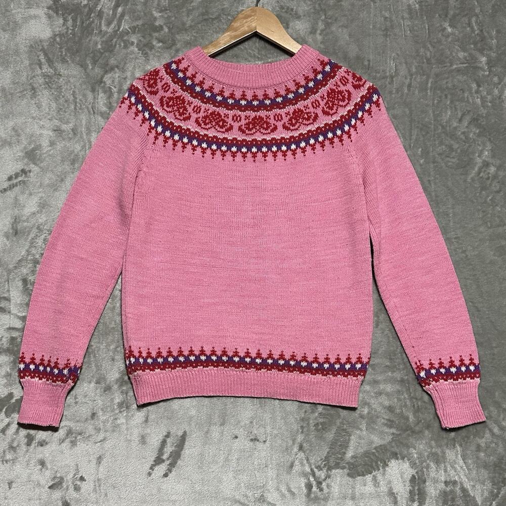 Vintage Pink Fair‎ Isle Knit Sweater Womens Size L Valentines Coquette Donnkenny